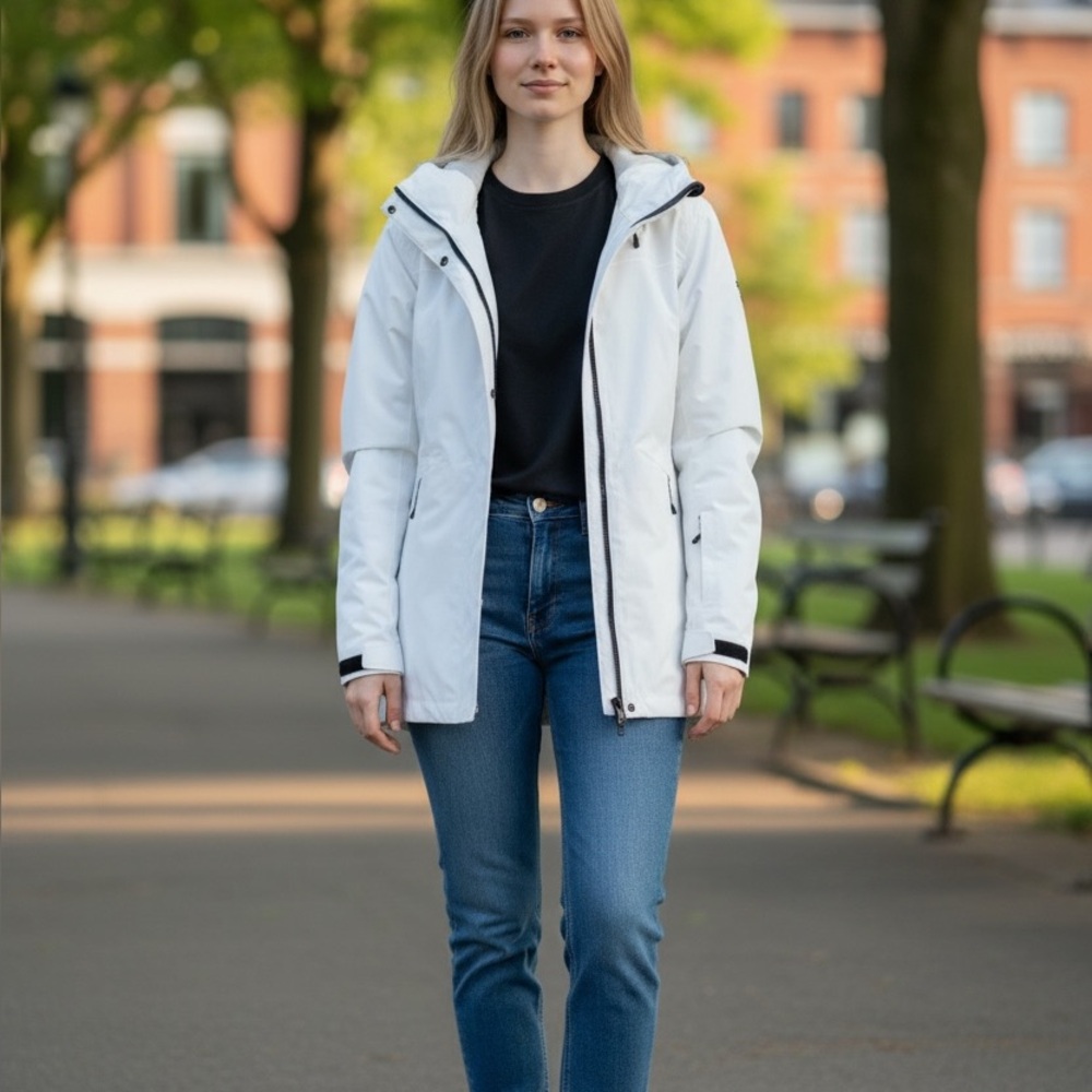 Moosejaw MJ Hooded Insulated Parka Jacket White Women's Size L Water-Resistant